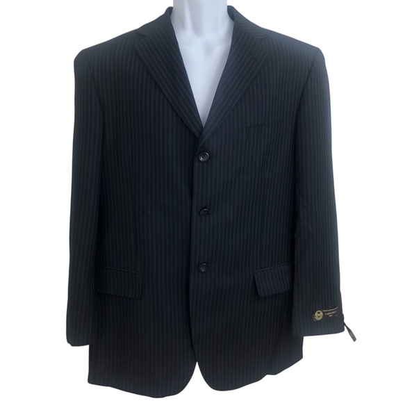 CARAVELLI YTALY Blazer Black Striped Blazer Sport Coat 3 Button men’s Sz 38S 32W - Picture 2 of 16